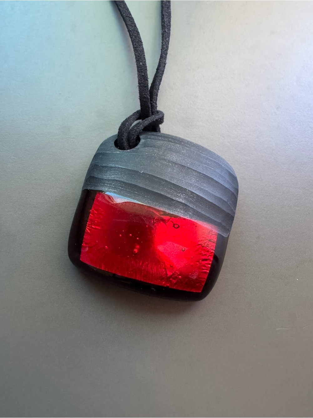 Tagliapietra Murano Red Black Artistic Hand Blown Glass Necklace Venice